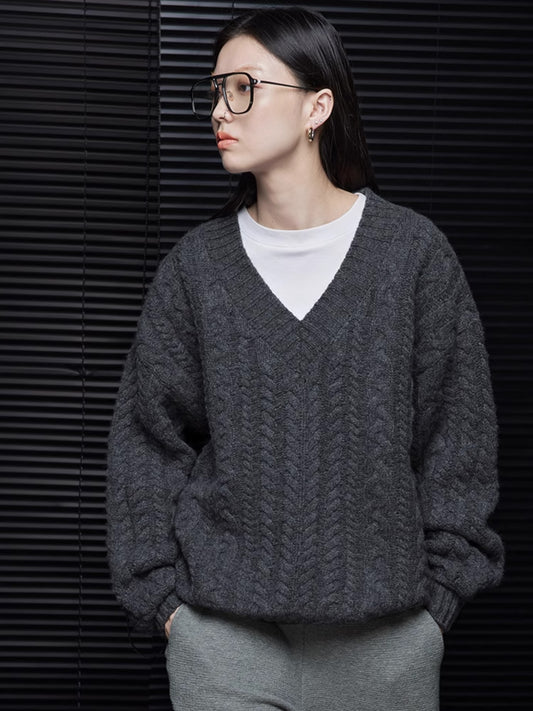 그레이 V-넥 wool sweater_BDHL5507