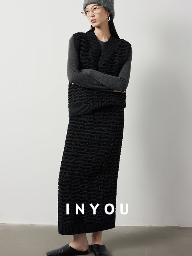 Black wool short vest or long skirt_BDHL5510