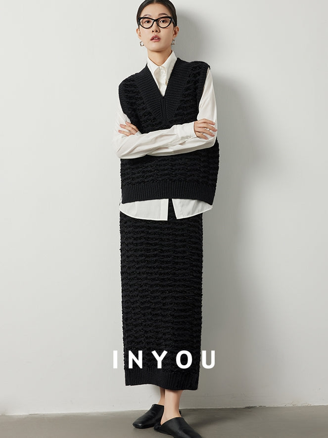 Black wool short vest or long skirt_BDHL5510