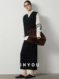 Black wool short vest or long skirt_BDHL5510