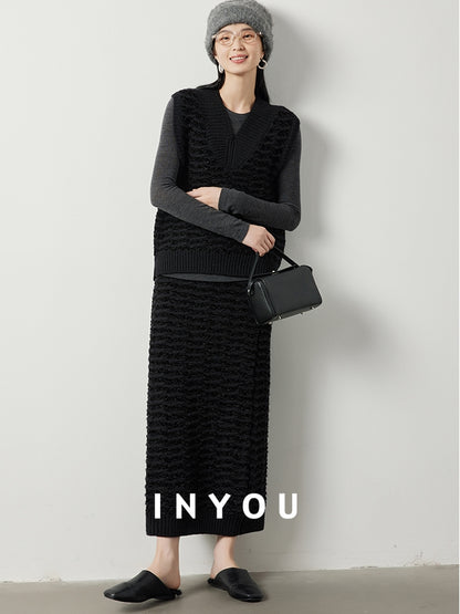 Black wool short vest or long skirt_BDHL5510