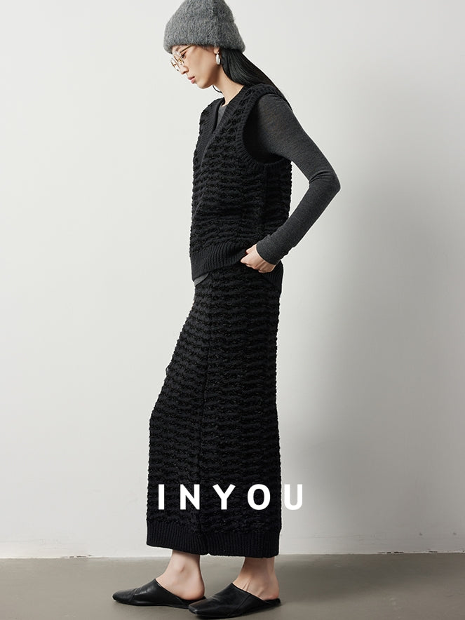 Black wool short vest or long skirt_BDHL5510