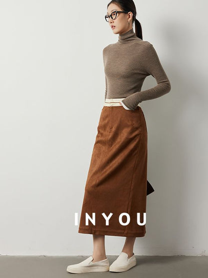 Calf-length brown pricing skirt_BDHL5520