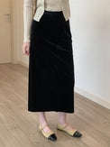 Velvet back slit long skirt_BDHL5535 - HELROUS