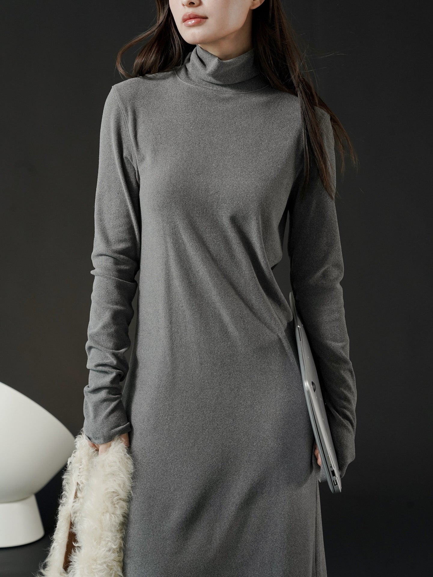 High collar slim knit dress_BDHL5537