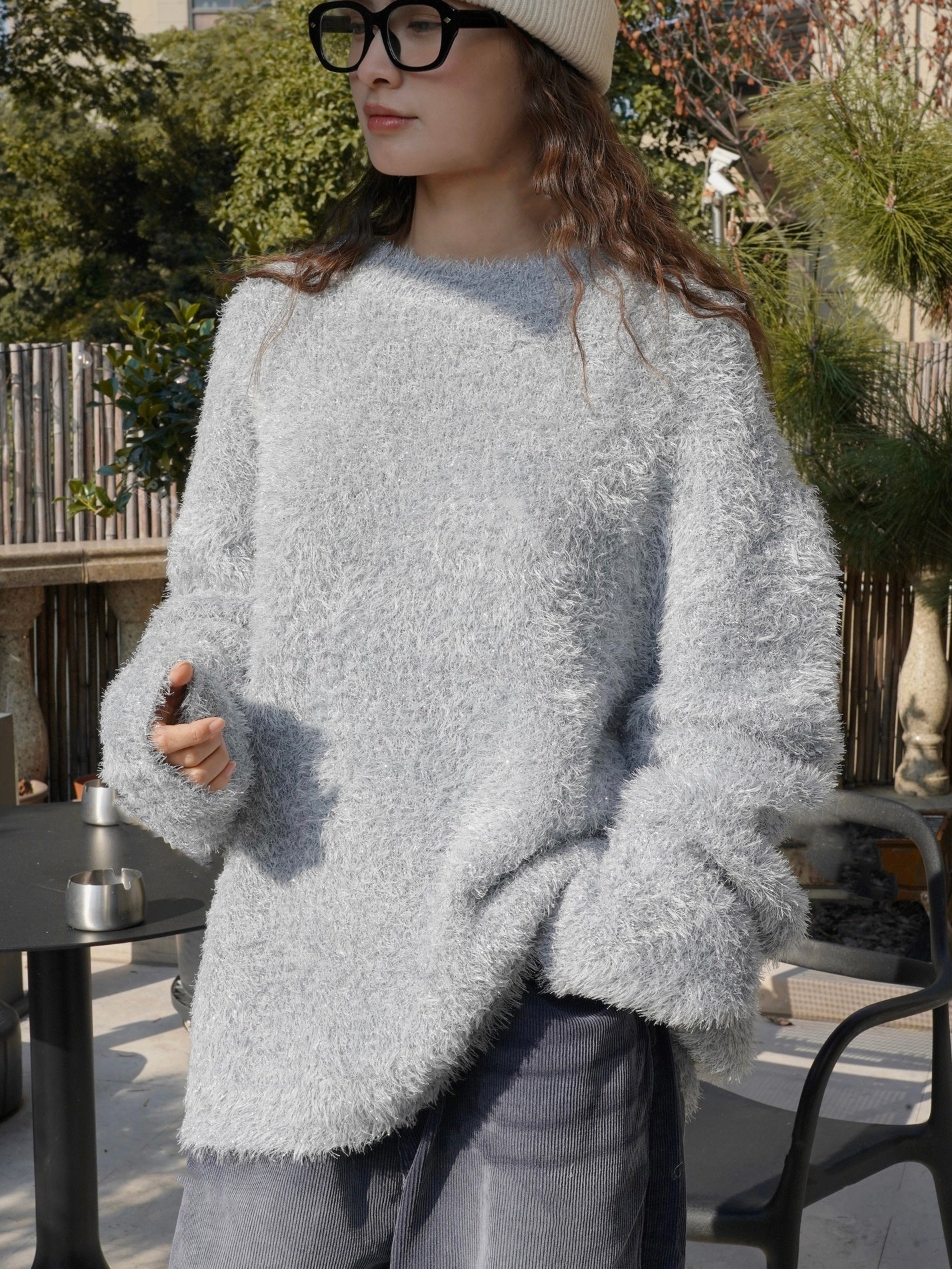 Shiny loose pullover sweater_BDHL5540