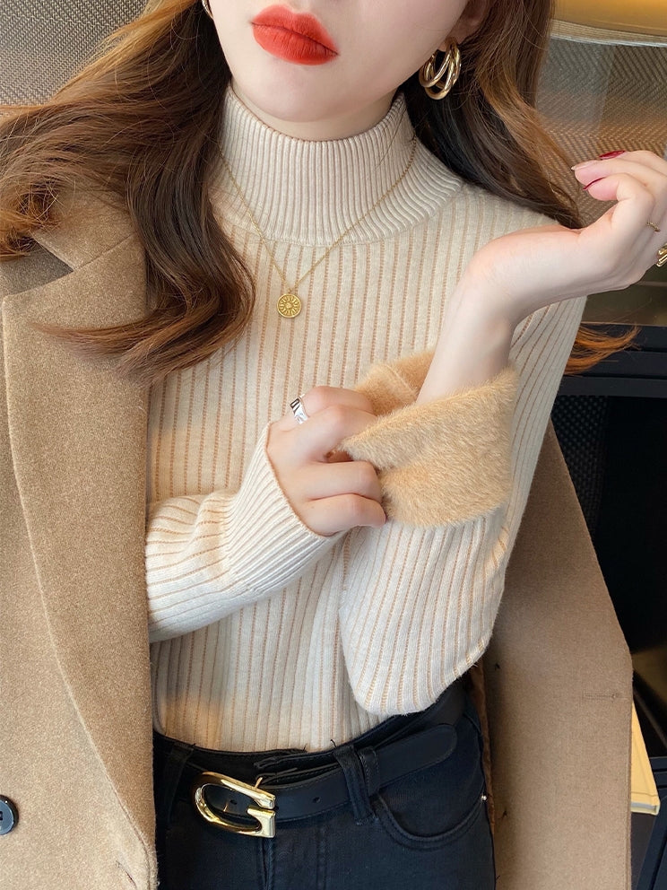 Brushed half turtleneck knit_BDHL5556