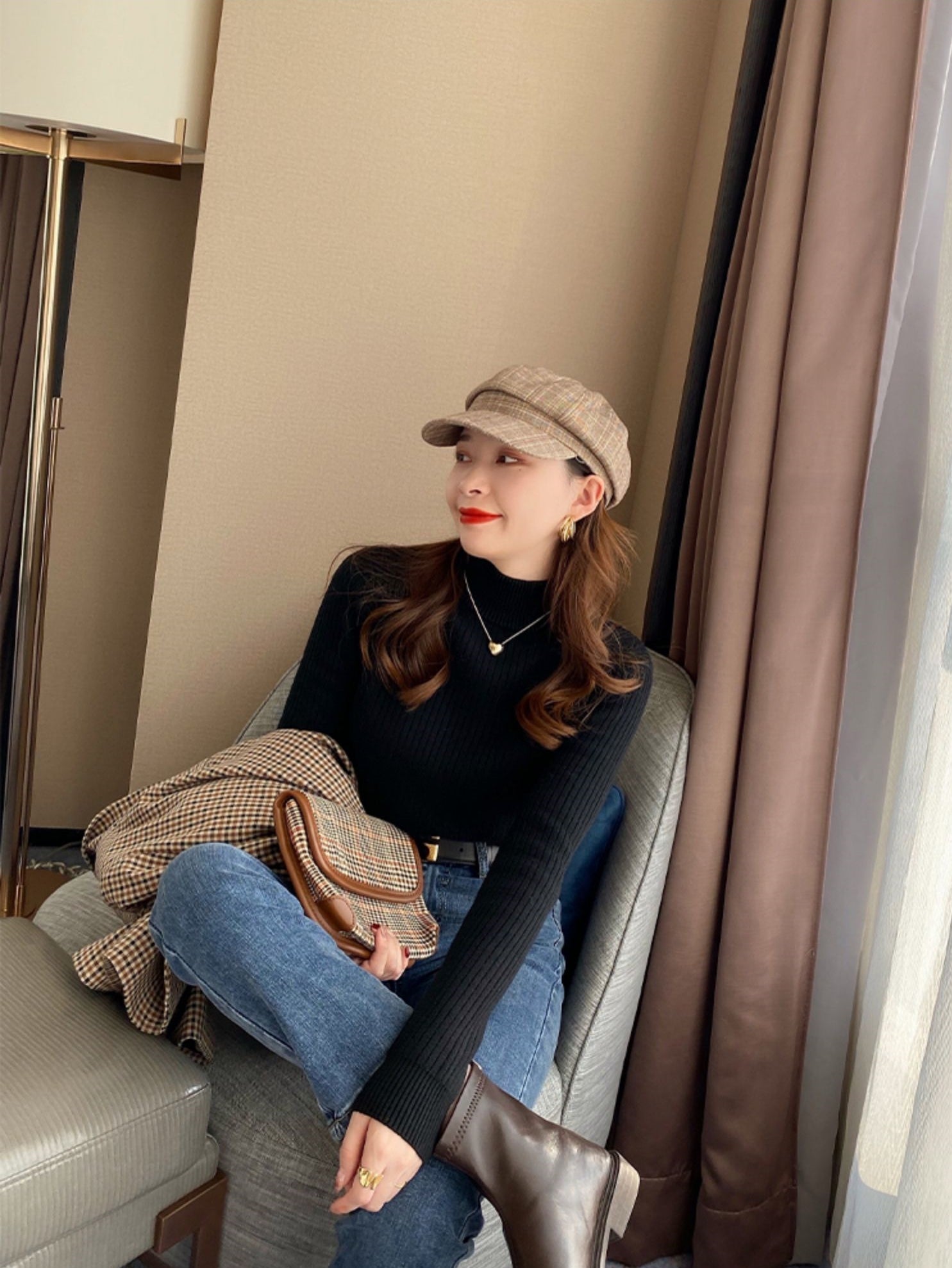 Brushed half turtleneck knit_BDHL5556 