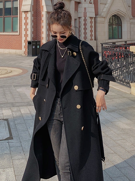 Thick double breasted long coat_BDHL5558