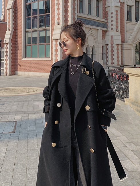 Thick double breasted long coat_BDHL5558