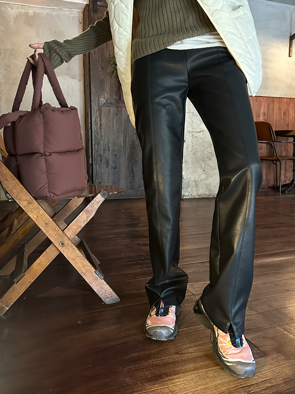 PU leather straight pants_BDHL5580