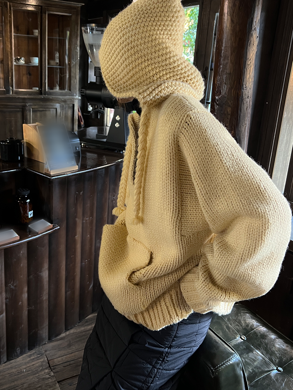 V-neck hooded thick sweater_BDHL5582