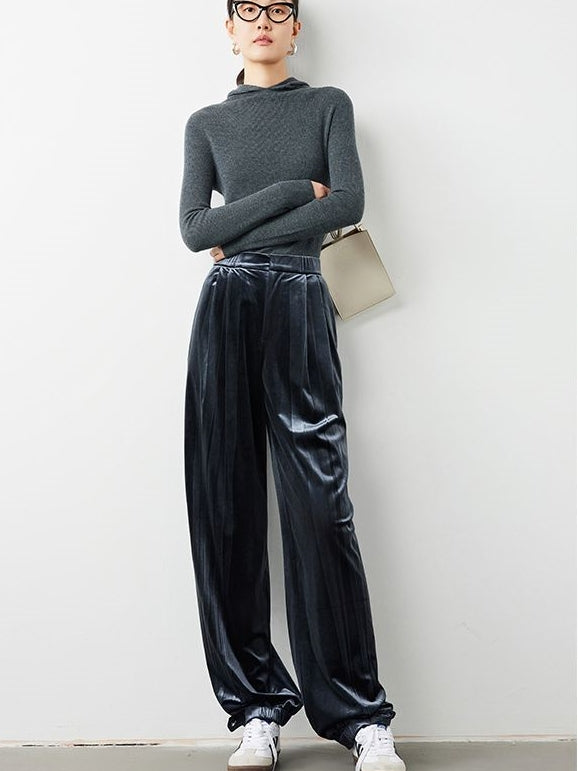 Velvet wide leg pants_BDHL5603