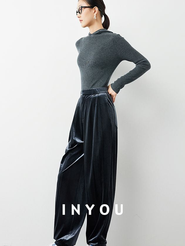 Velvet wide leg pants_BDHL5603