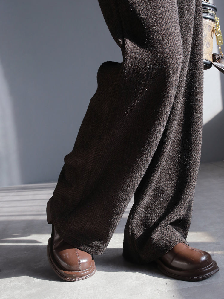 Brown draped straight pants_BDHL5622