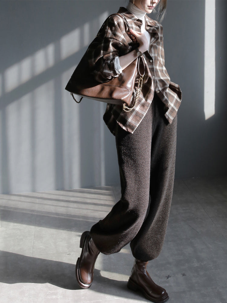 Brown draped straight pants_BDHL5622