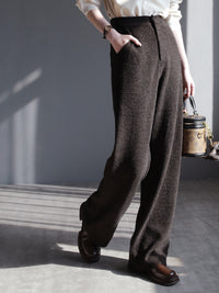 Brown draped straight pants_BDHL5622