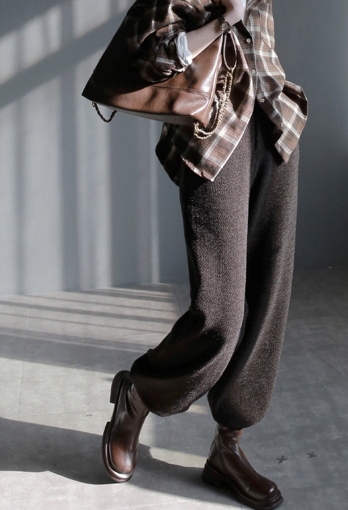 Brown draped straight pants_BDHL5622