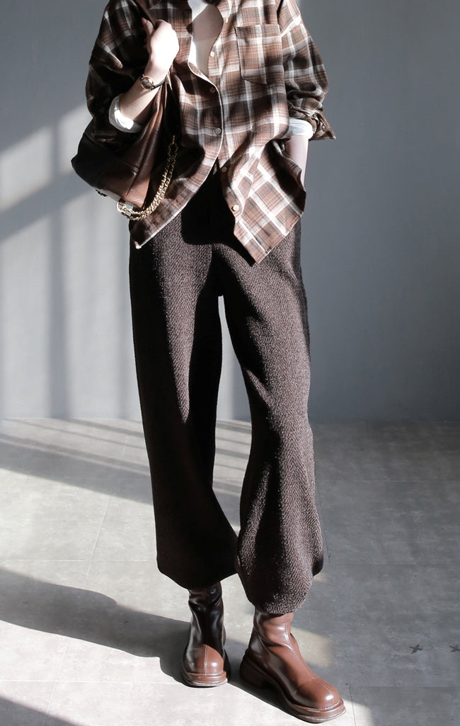 Brown draped straight pants_BDHL5622