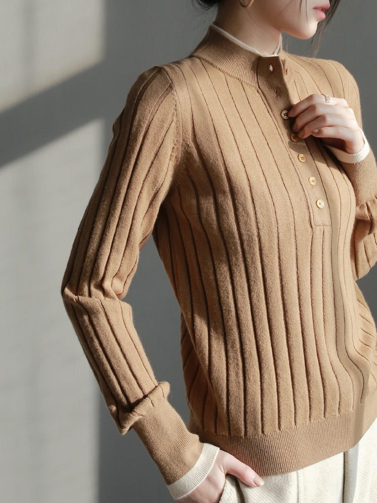 Half turtleneck splice base wool sweater_BDHL5623