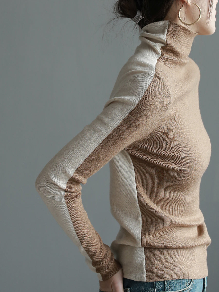 Contrast color spliced ​​wool sweater_BDHL5624