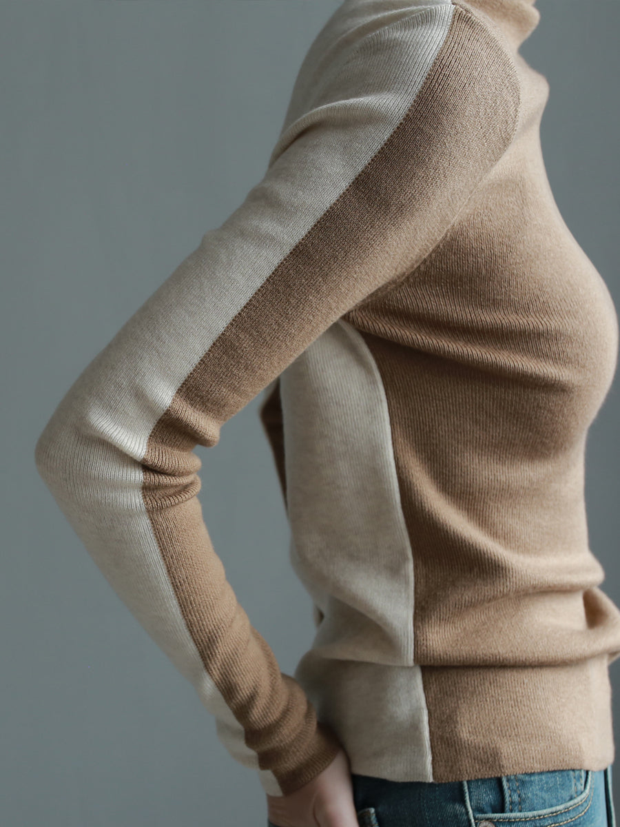 Contrast color spliced wool sweater_BDHL5624