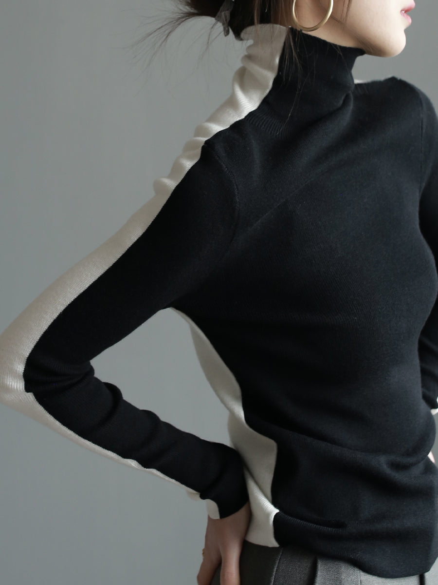 Contrast color spliced ​​wool sweater_BDHL5624