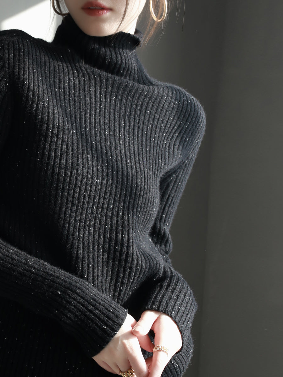 High neck slim wool sweater_BDHL5625