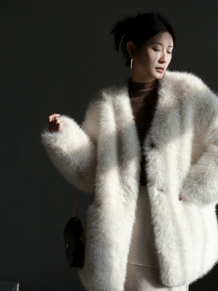 V-neck eco fur down jacket_BDHL5627