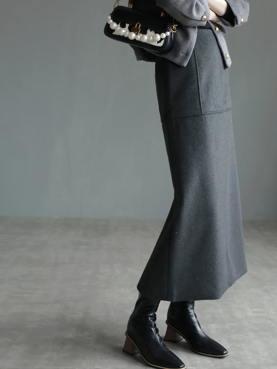 Back slit wool A-line long skirt_BDHL5630