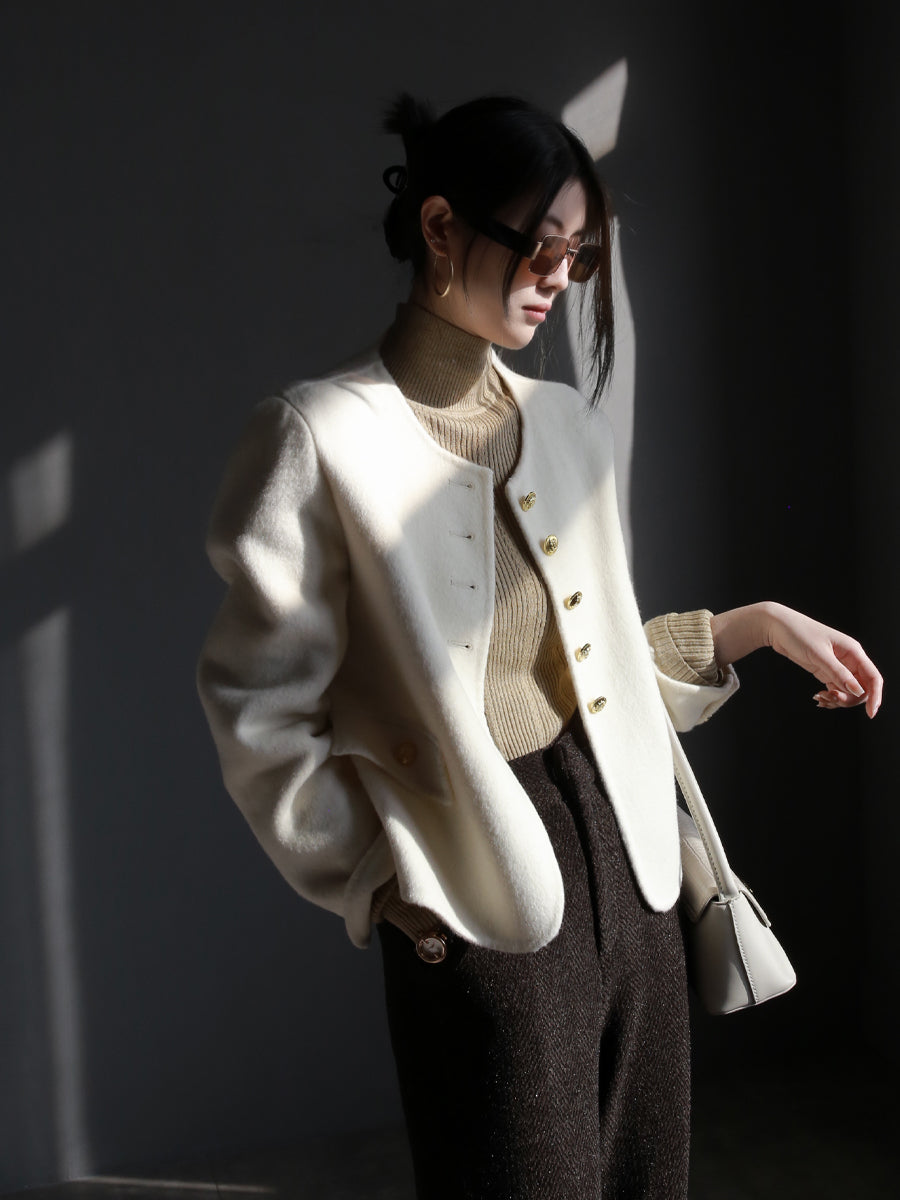 Collarless double-sided wool suit jacket_BDHL5634