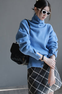 High waist turtleneck slim sweater_BDHL5637