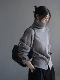 High waist turtleneck slim sweater_BDHL5637