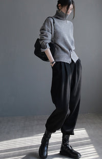 High waist turtleneck slim sweater_BDHL5637