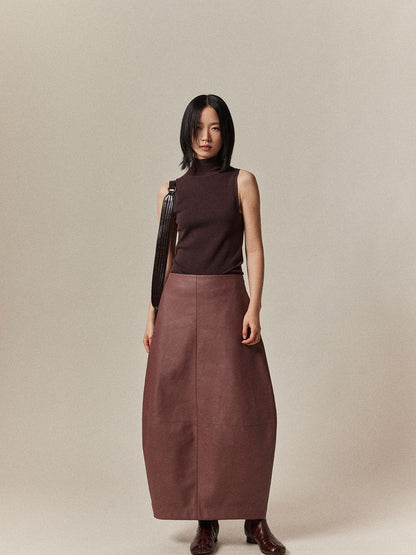 PU leather cocoon-shaped long skirt_BDHL5670