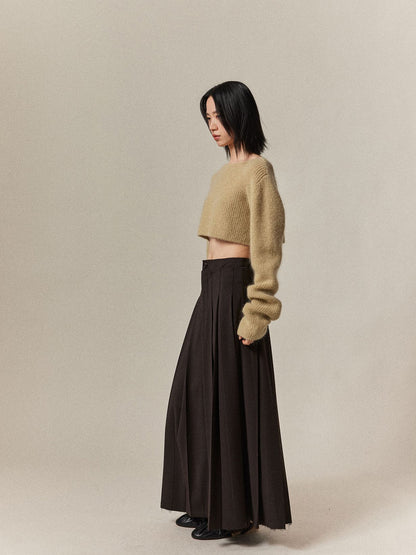 Wool pleated long skirt_BDHL5677