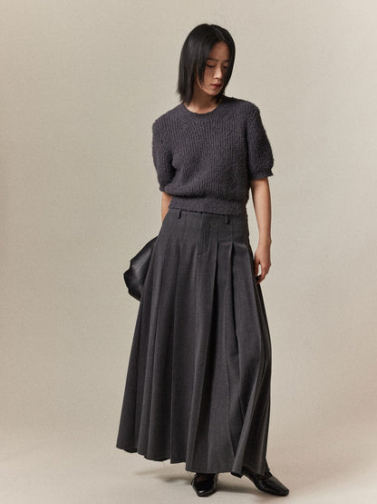 Wool pleated long skirt_BDHL5677