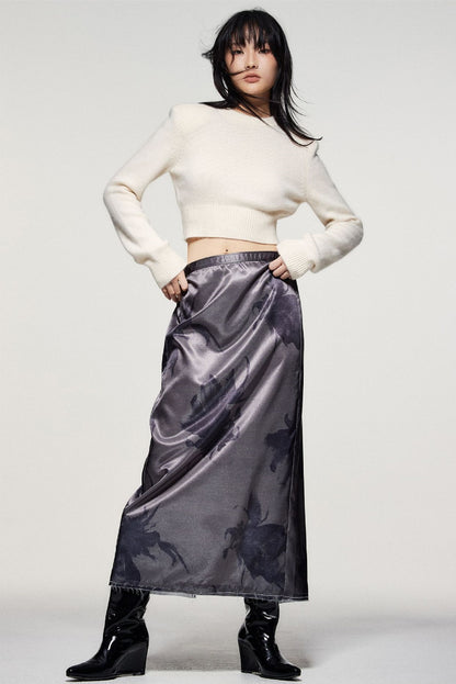 Back slit print long skirt_BDHL5686