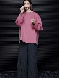 Rose pink round neck sweatshirt_BDHL5695