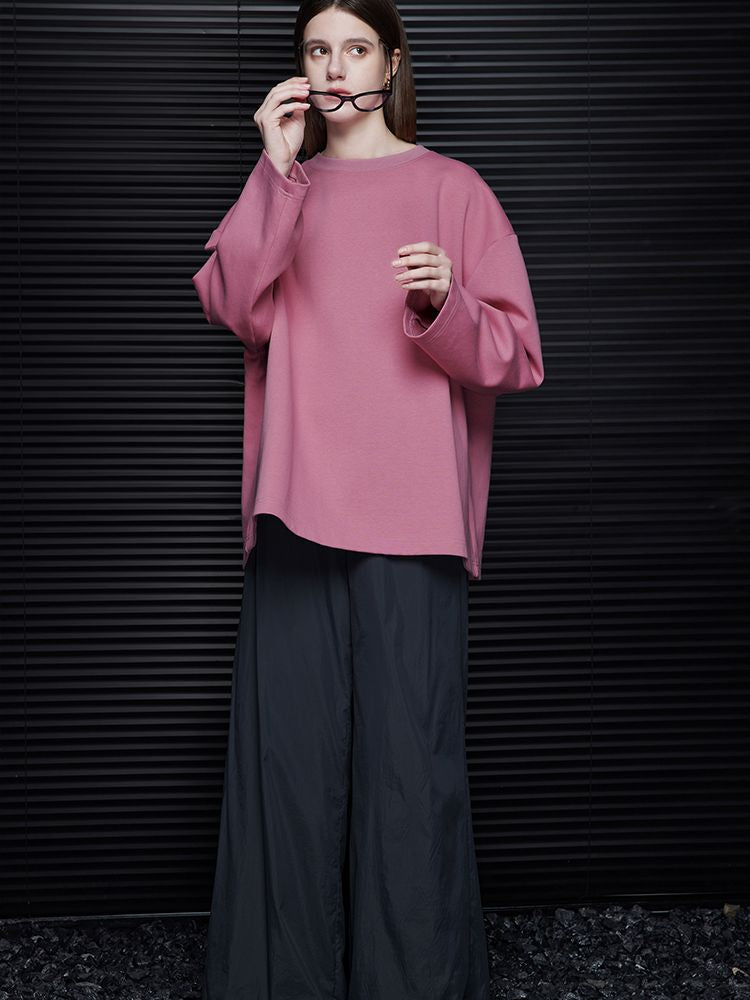 Rose pink round neck sweatshirt_BDHL5695