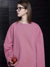 Rose pink round neck sweatshirt_BDHL5695