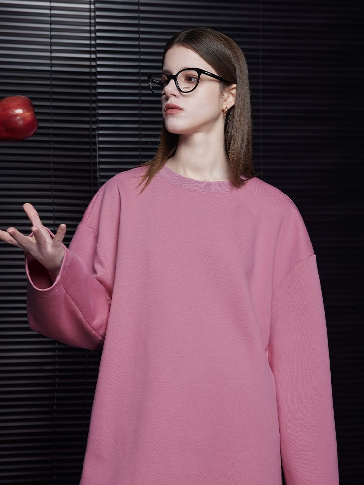 Rose pink round neck sweatshirt_BDHL5695