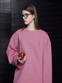 Rose pink round neck sweatshirt_BDHL5695