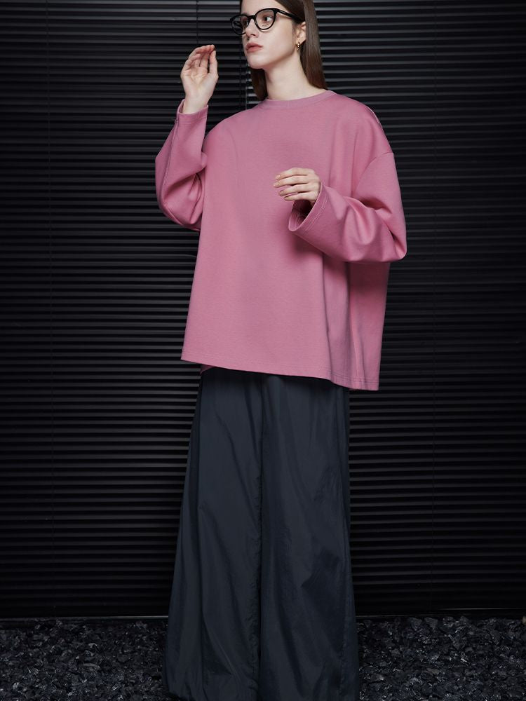 Rose pink round neck sweatshirt_BDHL5695