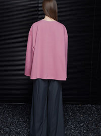 Rose pink round neck sweatshirt_BDHL5695