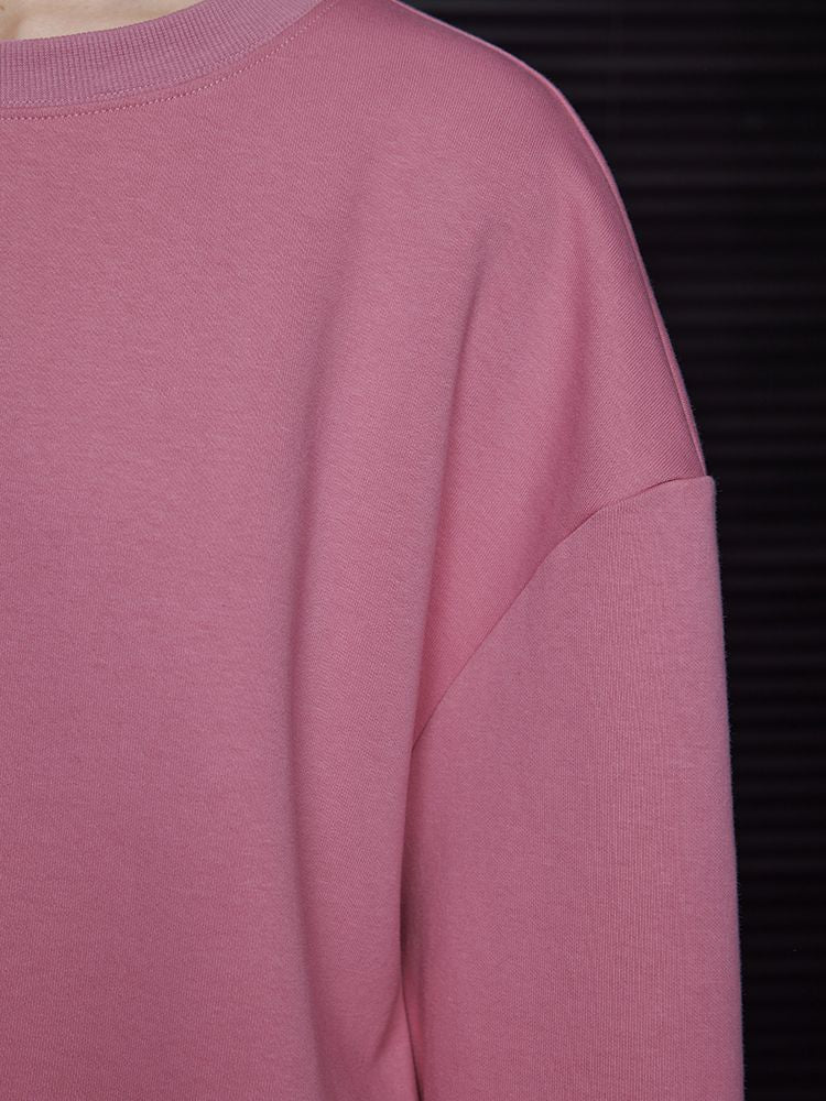 Rose pink round neck sweatshirt_BDHL5695