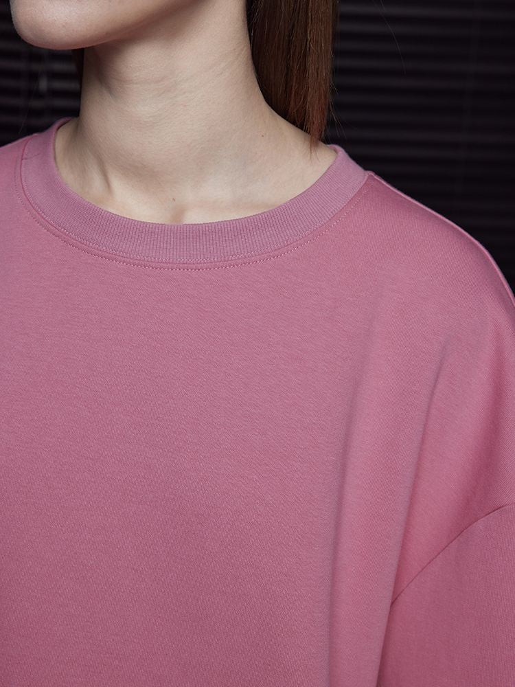 Rose pink round neck sweatshirt_BDHL5695