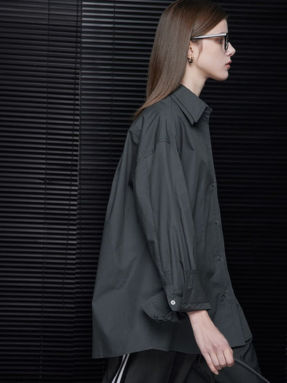 Dark gray cotton long sleeve shirt_BDHL5699