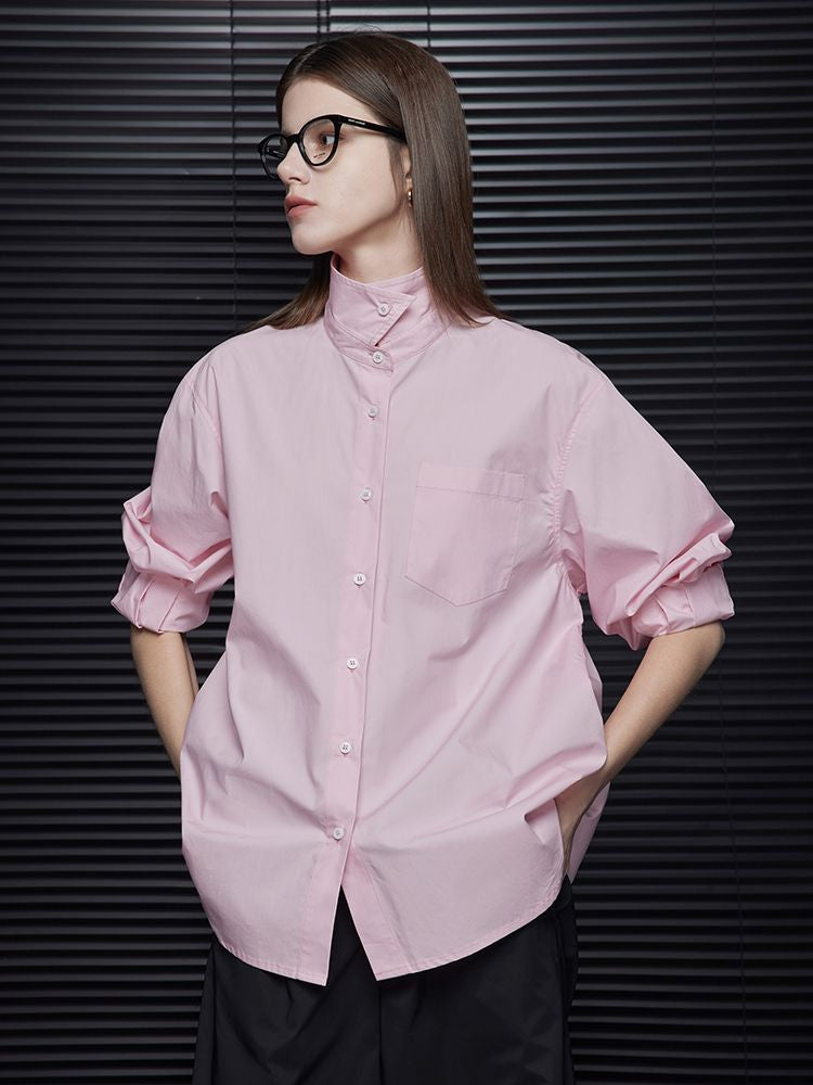 Cotton pink lapel shirts_BDHL5718