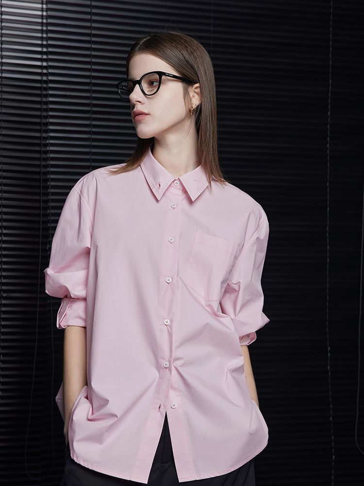 Cotton pink lapel shirts_BDHL5718